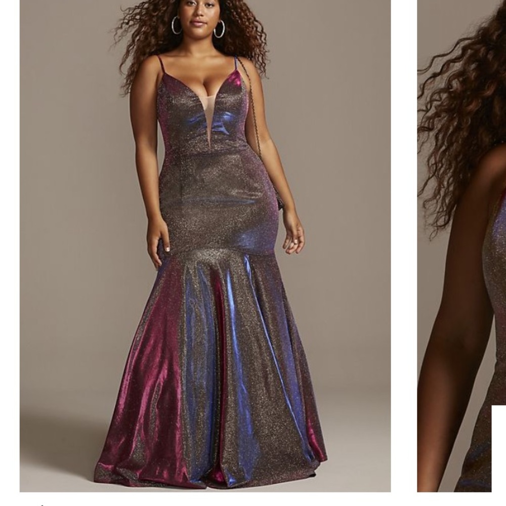 Plunging V Iridescent Trumpet Dress